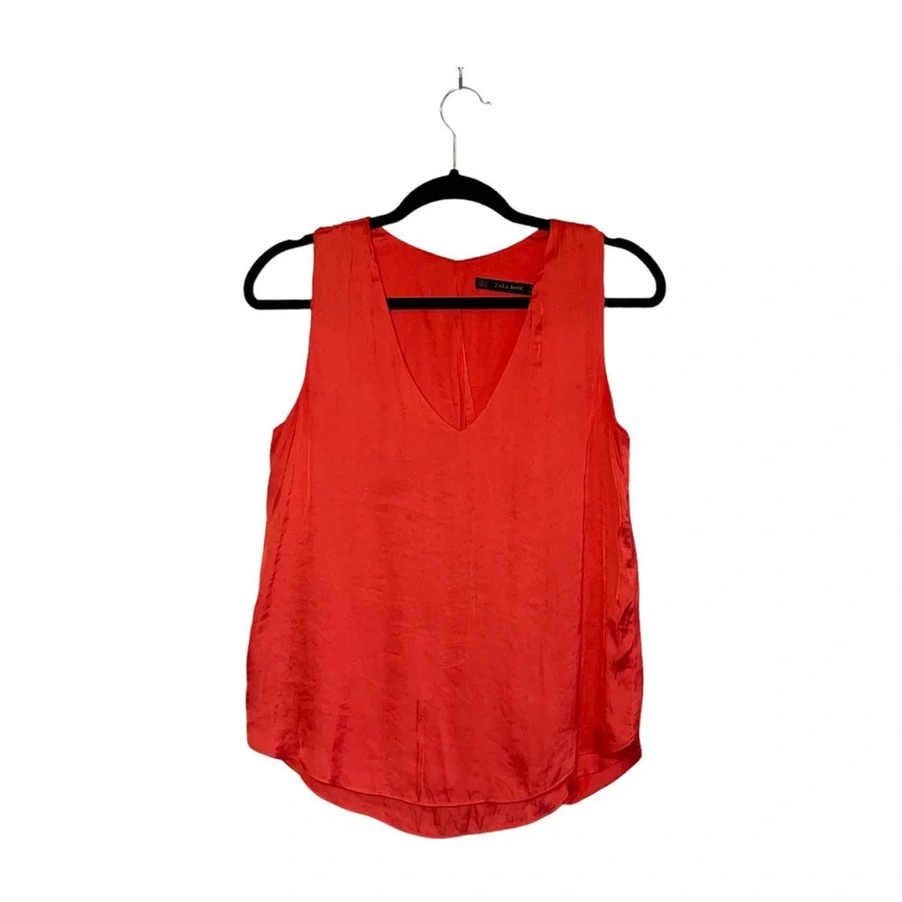Zara Basic Red Orange Open Wrap Back V-Neck Satin… - image 1